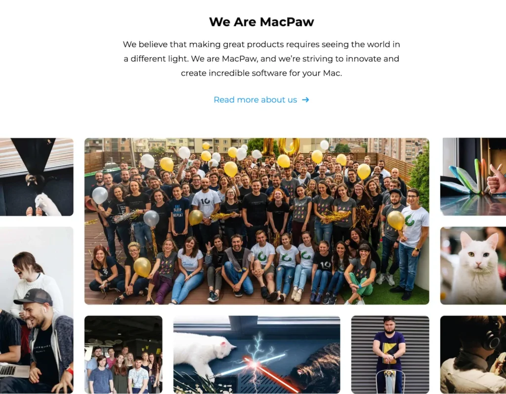 MacPaw website screenshot with team images